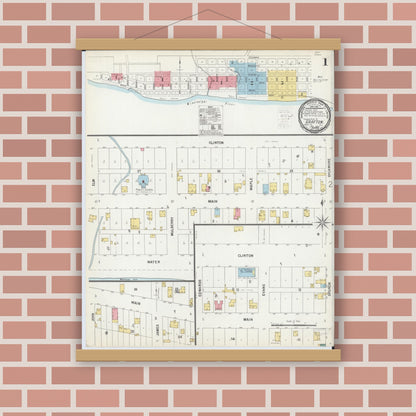 Old map wall art mockup — magnetic wood frame on brick wall — Sanborn Fire Insurance Map from Grafton, Jersey County, Illinois (1900) - Complete Map Set