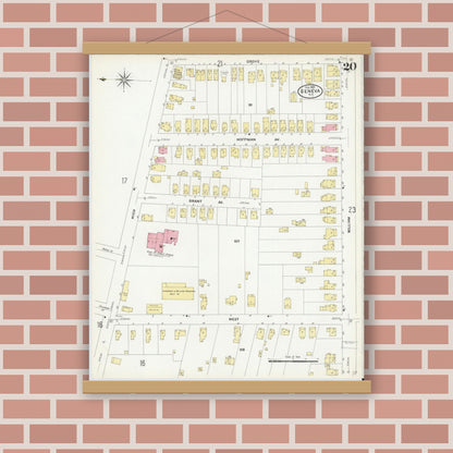 Old map wall art mockup — magnetic wood frame on brick wall — Sanborn Fire Insurance Map from Geneva, Ontario County, New York (1909), Sheet #0020