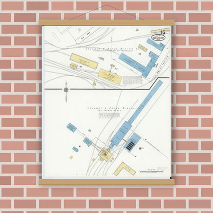 Old map wall art mockup — magnetic wood frame on brick wall — Sanborn Fire Insurance Map from Red Jacket, Houghton County, Michigan (1917), Sheet #0015