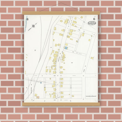 Old map wall art mockup — magnetic wood frame on brick wall — Sanborn Fire Insurance Map from Barnesboro, Cambria County, Pennsylvania (1930), Sheet #0006