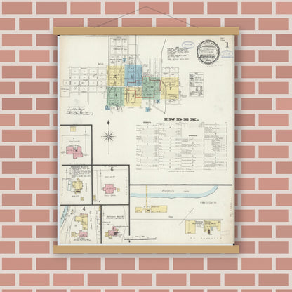 Old map wall art mockup — magnetic wood frame on brick wall — Sanborn Fire Insurance Map from Murphysboro, Jackson County, Illinois (1897), Sheet #0001