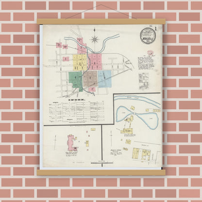 Old map wall art mockup — magnetic wood frame on brick wall — Sanborn Fire Insurance Map from Marysville, Union County, Ohio (1895) - Complete Map Set