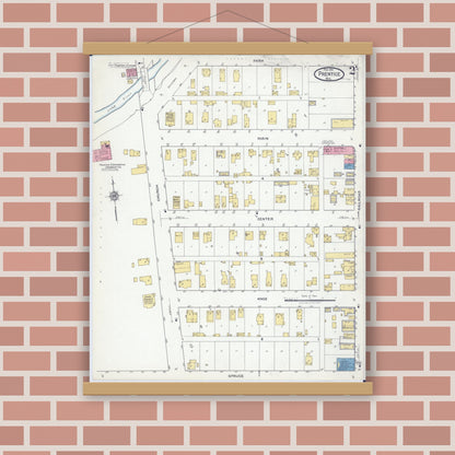 Old map wall art mockup — magnetic wood frame on brick wall — Sanborn Fire Insurance Map from Prentice, Price County, Wisconsin (1919), Sheet #0002
