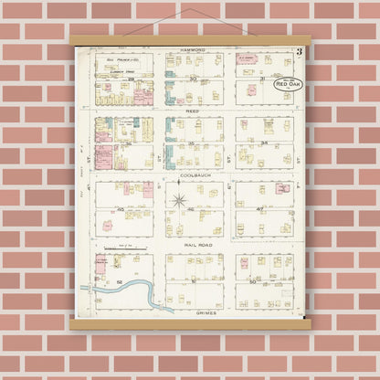 Old map wall art mockup — magnetic wood frame on brick wall — Sanborn Fire Insurance Map from Red Oak, Montgomery County, Iowa (1886), Sheet #0003