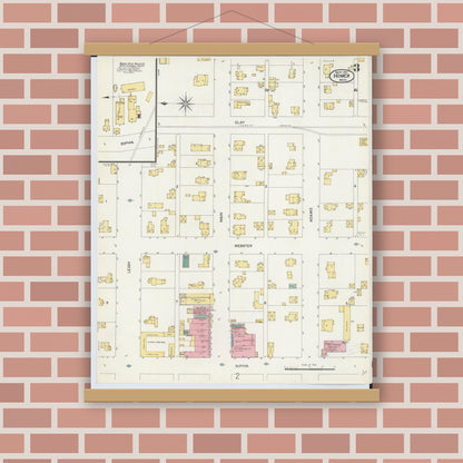 Old map wall art mockup — magnetic wood frame on brick wall — Sanborn Fire Insurance Map from Homer, Calhoun County, Michigan (1907), Sheet #0003