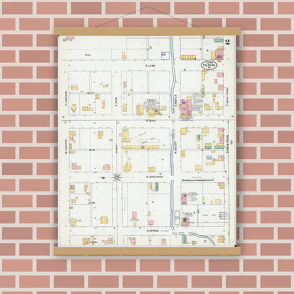 Old map wall art mockup — magnetic wood frame on brick wall — Sanborn Fire Insurance Map from Palmyra, Marion County, Missouri (1899), Sheet #0002