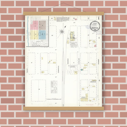Old map wall art mockup — magnetic wood frame on brick wall — Sanborn Fire Insurance Map from Oceanside, San Diego County, California (1897) - Complete Map Set