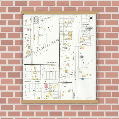 Old map wall art mockup — magnetic wood frame on brick wall — Sanborn Fire Insurance Map from Halfway, Macomb County, Michigan (1925), Sheet #0006