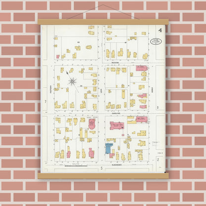 Old map wall art mockup — magnetic wood frame on brick wall — Sanborn Fire Insurance Map from Clyde, Wayne County, New York (1906), Sheet #0004