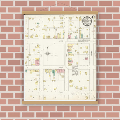 Old map wall art mockup — magnetic wood frame on brick wall — Sanborn Fire Insurance Map from Williamsburg, Iowa County, Iowa (1895) â€” Complete Set