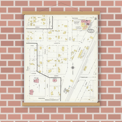 Old map wall art mockup — magnetic wood frame on brick wall — Sanborn Fire Insurance Map from Avon, Fulton County, Illinois (1912), Sheet #0003