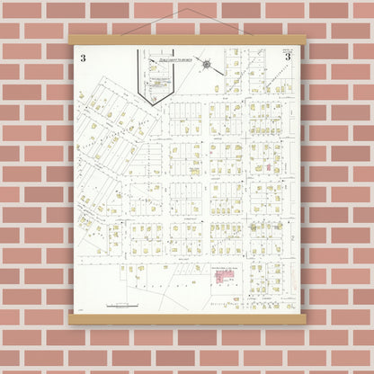 Old map wall art mockup — magnetic wood frame on brick wall — Sanborn Fire Insurance Map from Anita, Cass County, Iowa (1938), Sheet #0003