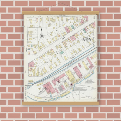Old map wall art mockup — magnetic wood frame on brick wall — Sanborn Fire Insurance Map from Menasha, Winnebago County, Wisconsin (1891), Sheet #0007