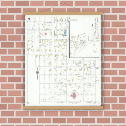 Old map wall art mockup — magnetic wood frame on brick wall — Sanborn Fire Insurance Map from Centreville, Saint Joseph County, Michigan (1939), Sheet #0003