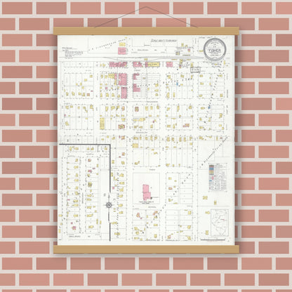 Old map wall art mockup — magnetic wood frame on brick wall — Sanborn Fire Insurance Map from Fisher, Champaign County, Illinois (1932), Sheet #0001
