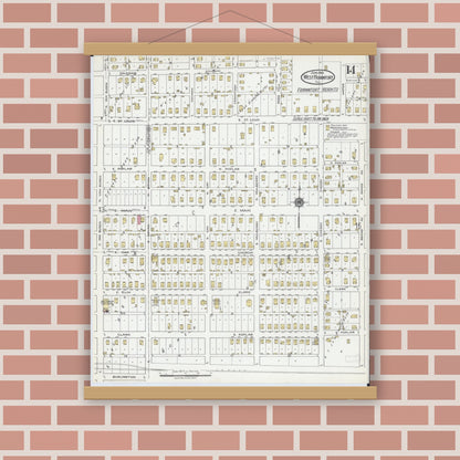 Old map wall art mockup — magnetic wood frame on brick wall — Sanborn Fire Insurance Map from West Frankfort, Franklin County, Illinois (1919), Sheet #0014