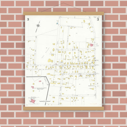 Old map wall art mockup — magnetic wood frame on brick wall — Sanborn Fire Insurance Map from Marion, Plymouth County, Massachusetts (1933), Sheet #0003