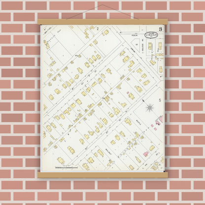 Old map wall art mockup — magnetic wood frame on brick wall — Sanborn Fire Insurance Map from Lincoln, Logan County, Illinois (1896), Sheet #0003
