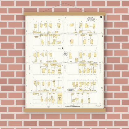 Old map wall art mockup — magnetic wood frame on brick wall — Sanborn Fire Insurance Map from Merced, Merced County, California (1907), Sheet #0008
