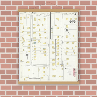 Old map wall art mockup — magnetic wood frame on brick wall — Sanborn Fire Insurance Map from Ridgewood, Bergen County, New Jersey (1911), Sheet #0010