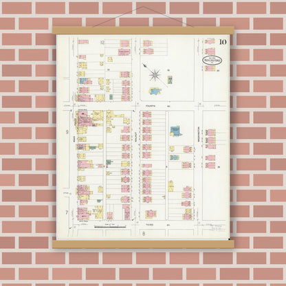 Old map wall art mockup — magnetic wood frame on brick wall — Sanborn Fire Insurance Map from Royersford, Montgomery County, Pennsylvania (1909), Sheet #0010