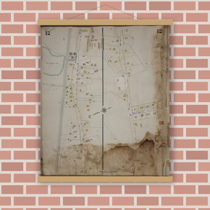 Old map wall art mockup — magnetic wood frame on brick wall — Sanborn Fire Insurance Map from Cohasset, Norfolk County, Massachusetts (1963), Sheet #0012
