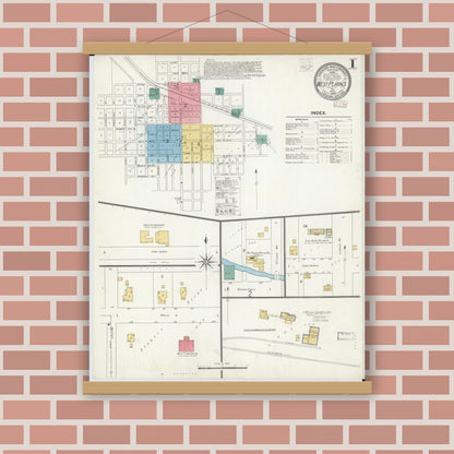 Old map wall art mockup — magnetic wood frame on brick wall — Sanborn Fire Insurance Map from West Plains, Howell County, Missouri (1906) - Complete Map Set