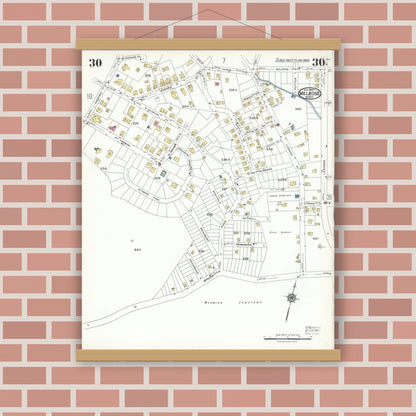 Old map wall art mockup — magnetic wood frame on brick wall — Sanborn Fire Insurance Map from Melrose, Middlesex County, Massachusetts (1923), Sheet #0030