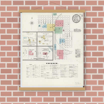 Old map wall art mockup — magnetic wood frame on brick wall — Sanborn Fire Insurance Map from Wellston, Jackson County, Ohio (1897), Sheet #0001