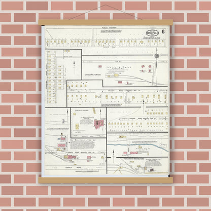 Old map wall art mockup — magnetic wood frame on brick wall — Sanborn Fire Insurance Map from Wakefield, Gogebic County, Michigan (1917), Sheet #0006