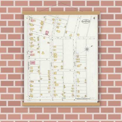 Old map wall art mockup — magnetic wood frame on brick wall — Sanborn Fire Insurance Map from Roaring Spring, Blair County, Pennsylvania (1899), Sheet #0004