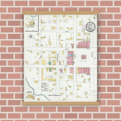 Old map wall art mockup — magnetic wood frame on brick wall — Sanborn Fire Insurance Map from Crockett, Houston County, Texas (1901) - Complete Map Set