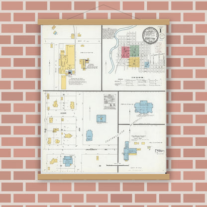 Old map wall art mockup — magnetic wood frame on brick wall — Sanborn Fire Insurance Map from Georgetown, Williamson County, Texas (1900), Sheet #0001