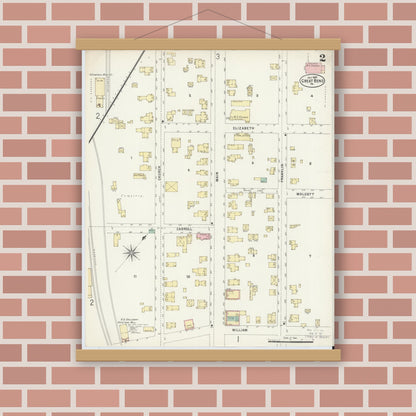 Old map wall art mockup — magnetic wood frame on brick wall — Sanborn Fire Insurance Map from Great Bend, Susquehanna County, Pennsylvania (1897), Sheet #0002
