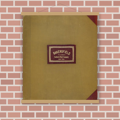 Old map wall art mockup — magnetic wood frame on brick wall — Sanborn Fire Insurance Map from Bakersfield, Kern County, California (1951), Sheet #0001