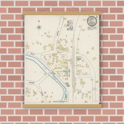 Old map wall art mockup — magnetic wood frame on brick wall — Sanborn Fire Insurance Map from Katonah, Westchester County, New York (1890) - Complete Map Set