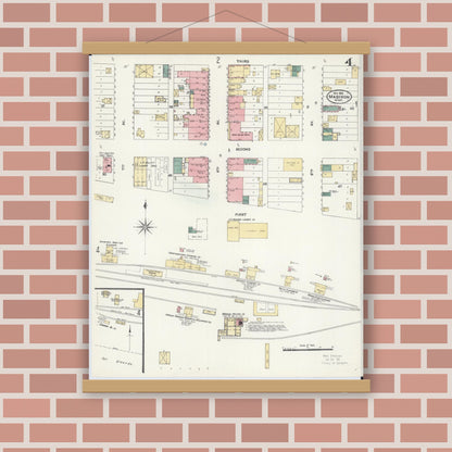 Old map wall art mockup — magnetic wood frame on brick wall — Sanborn Fire Insurance Map from Madison, Lac Qui Parle County, Minnesota (1906), Sheet #0004