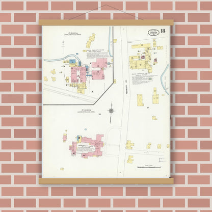 Old map wall art mockup — magnetic wood frame on brick wall — Sanborn Fire Insurance Map from Oneida, Madison County, New York (1909), Sheet #0018