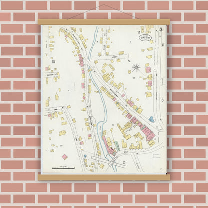 Old map wall art mockup — magnetic wood frame on brick wall — Sanborn Fire Insurance Map from Sing Sing, Westchester County, New York (1897), Sheet #0005
