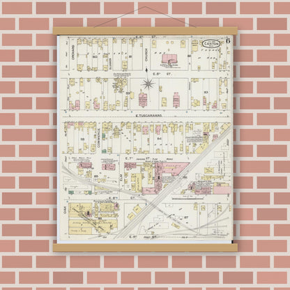 Old map wall art mockup — magnetic wood frame on brick wall — Sanborn Fire Insurance Map from Canton, Stark County, Ohio (1887), Sheet #0006