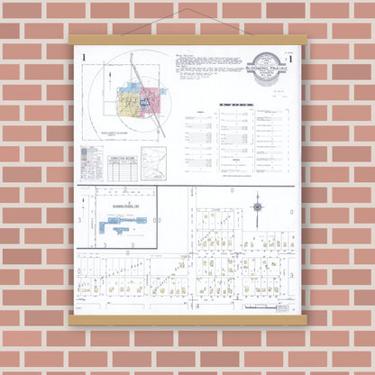Old map wall art mockup — magnetic wood frame on brick wall — Sanborn Fire Insurance Map from Blooming Prairie, Steele County, Minnesota (1948), Sheet #0001