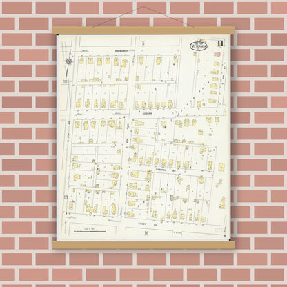 Old map wall art mockup — magnetic wood frame on brick wall — Sanborn Fire Insurance Map from Mount Vernon, Jefferson County, Illinois (1913), Sheet #0011