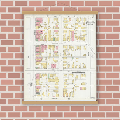 Old map wall art mockup — magnetic wood frame on brick wall — Sanborn Fire Insurance Map from Michigan City, La Porte County, Indiana (1899), Sheet #0007