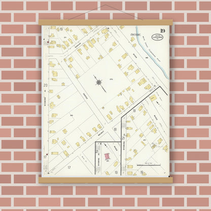 Old map wall art mockup — magnetic wood frame on brick wall — Sanborn Fire Insurance Map from Luzerne, Luzerne County, Pennsylvania (1911), Sheet #0019