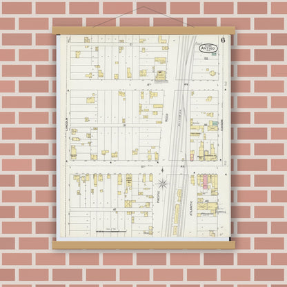 Old map wall art mockup — magnetic wood frame on brick wall — Sanborn Fire Insurance Map from Antigo, Langlade County, Wisconsin (1892), Sheet #0006