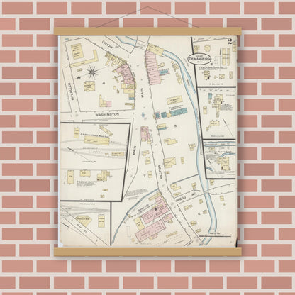 Old map wall art mockup — magnetic wood frame on brick wall — Sanborn Fire Insurance Map from Trumansburg, Tompkins County, New York (1887), Sheet #0002