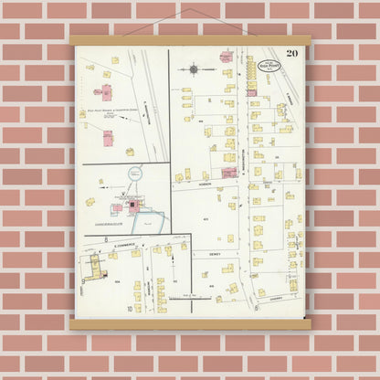 Old map wall art mockup — magnetic wood frame on brick wall — Sanborn Fire Insurance Map from High Point, Guilford County, North Carolina (1911), Sheet #0020