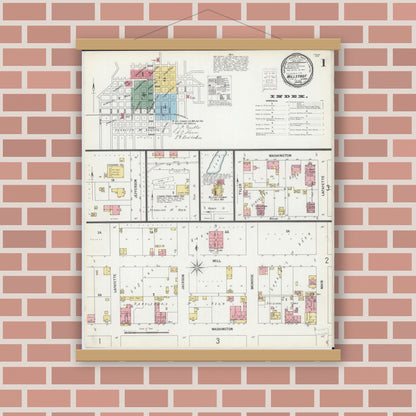 Old map wall art mockup — magnetic wood frame on brick wall — Sanborn Fire Insurance Map from Millstadt, Saint Clair County, Illinois (1900) - Complete Map Set