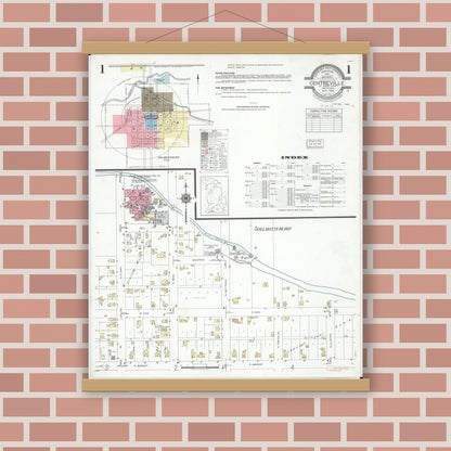 Old map wall art mockup — magnetic wood frame on brick wall — Sanborn Fire Insurance Map from Centreville, Saint Joseph County, Michigan (1939) - Complete Map Set