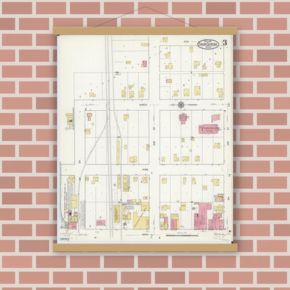 Old map wall art mockup — magnetic wood frame on brick wall — Sanborn Fire Insurance Map from Sauk Centre, Stearns County, Minnesota (1916), Sheet #0003